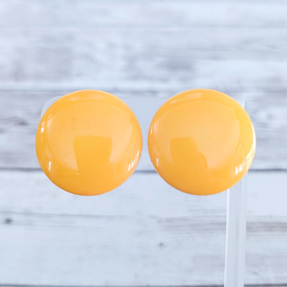 Vintage Clip On Earrings 1 & 1/8" Large Retro Deep Tone Yellow Statement